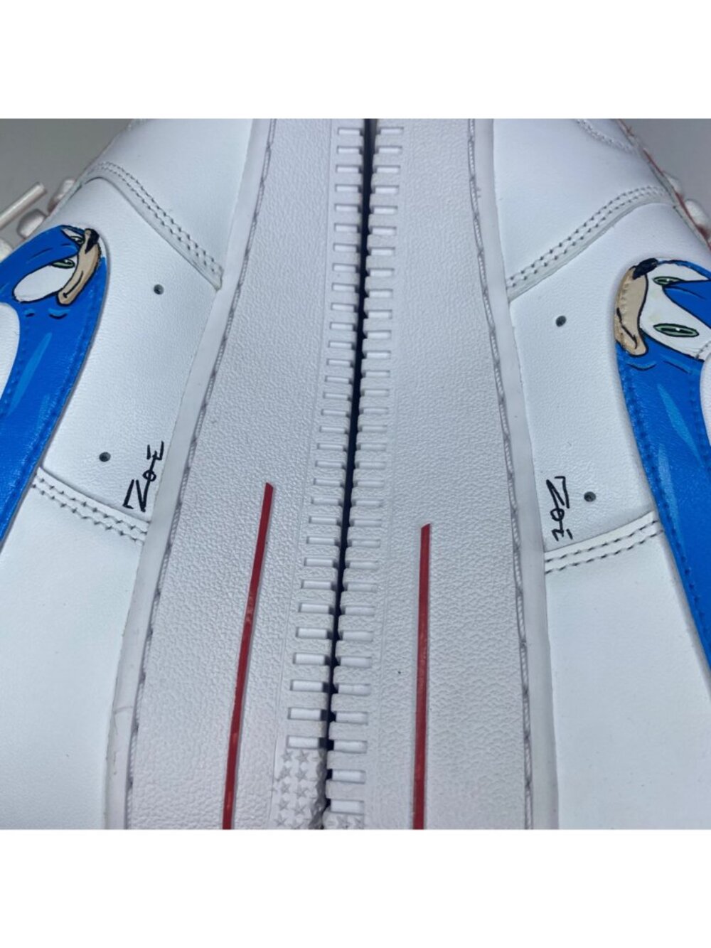 Nike Air Force 1 White leather Hand paint Sonic the Hedgehog Men's sz8 - Picture 9 of 11